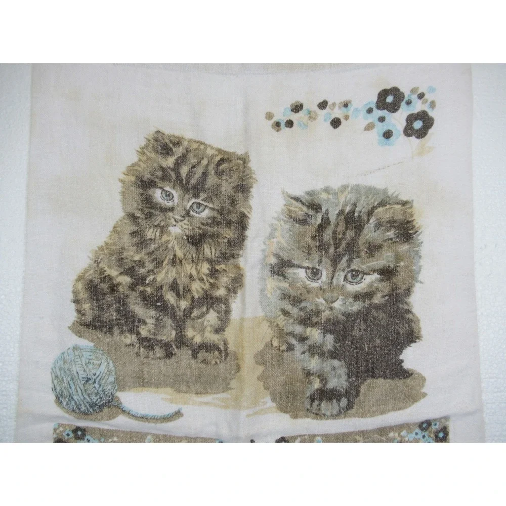 Vintage 1980 Calendar Kitten Cat Print Tea Towel